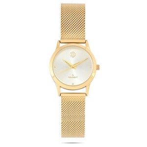 Peugeot Women's 30mm Wafer Slim Gold Plated Case Watch Champagne Dial with Mesh Band - 1 of 4