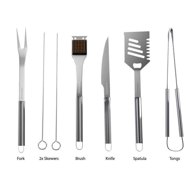 7-Piece BBQ Grill Tool Kit - Stainless Steel BBQ Accessories Kitchen Set with Spatula, Tongs, Fork, Knife, Brush, Skewers, and Case by Home-Complete, 3 of 9