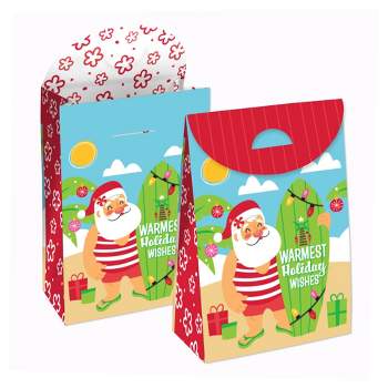 Big Dot of Happiness Tropical Christmas - Beach Santa Holiday Gift Favor Bags - Party Goodie Boxes - Set of 12