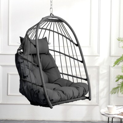 Maggift Patio Accent Chairs Outdoor Garden Rattan Egg Swing Chair Hanging Chair for Bedroom, Garden, Courtyard, Balcony, Gray, 40.5"*28.34"*22"