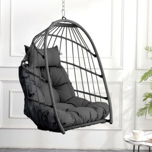 Maggift Patio Accent Chairs Outdoor Garden Rattan Egg Swing Chair Hanging Chair for Bedroom, Garden, Courtyard, Balcony, Gray, 40.5"*28.34"*22" - 1 of 4