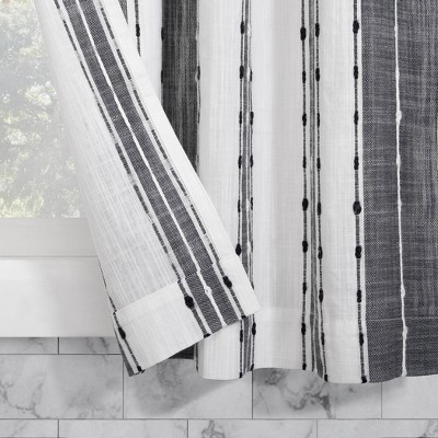 Black and White Striped Cotton Cafe Curtain Valance, 52" x 14"