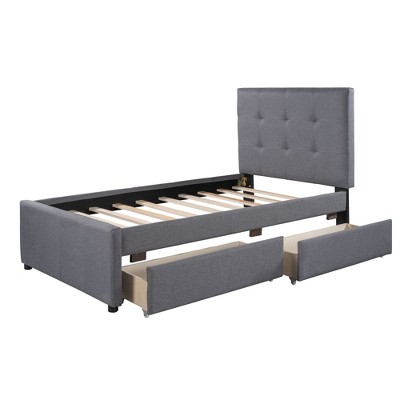 NicBex Twin Size Linen Upholstered Platform Bed with 2 Drawers for Adults/Boys/Girls,Gray