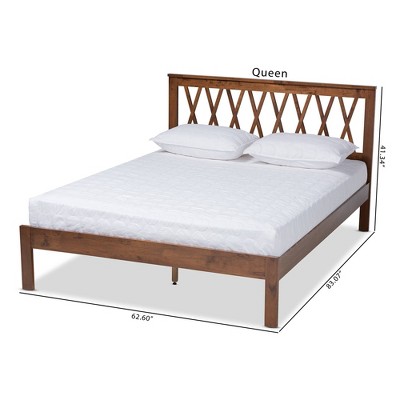 Queen Walnut Rubberwood Platform Bed with Criss-Cross Headboard