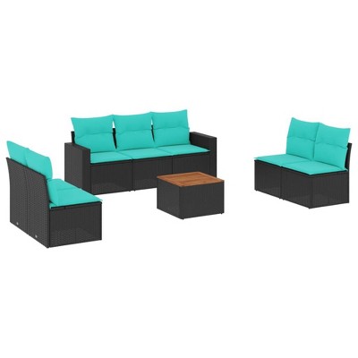 vidaXL 8 Piece Patio Sofa Set with Cushions - Black and Blue