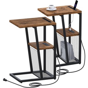 Heybly Side Table Set of 2, C Shaped Nightstand End Sofa Table with Charging Station - 1 of 3