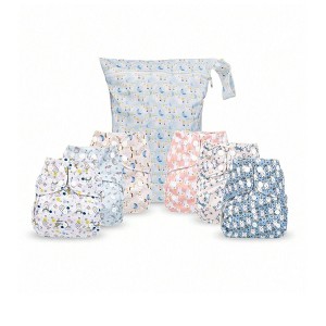 6ct Reusable Cloth Diapers, One Size Adjustable, Washable Soft Absorbent, Waterproof Cover, 4-Layers Microfiber Inserts - Simple Being - 1 of 4