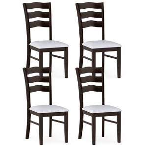 Tangkula Dining Chairs Set of 4 Fabric Rubber Wood Legs Padded Seat Wavy Backrest Armless - 1 of 4