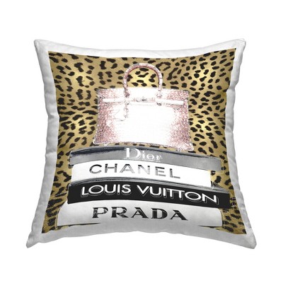 Stupell Industries Glam Handbag Fashion Book Stack Cheetah Pattern Printed Pillow, 18 x 18