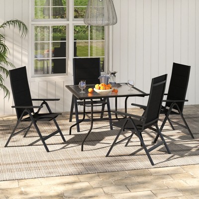 Black Aluminum Outdoor Folding Chairs with Adjustable Arms, Set of 2