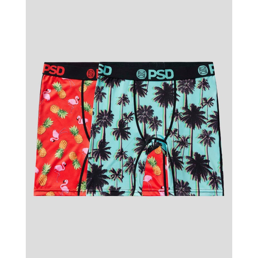 PSD Boys' 2pk Tropical Pineapple Boxer Briefs - Red/Aqua Blue L