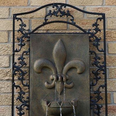 Florentine Stone Solar-Powered Polystone French Lily Outdoor Wall Fountain
