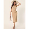 Seta T Women's Sleeveless Midi Round Neck Waist Cut Out Split Slit Ribbed Bodycon Dress - 3 of 4
