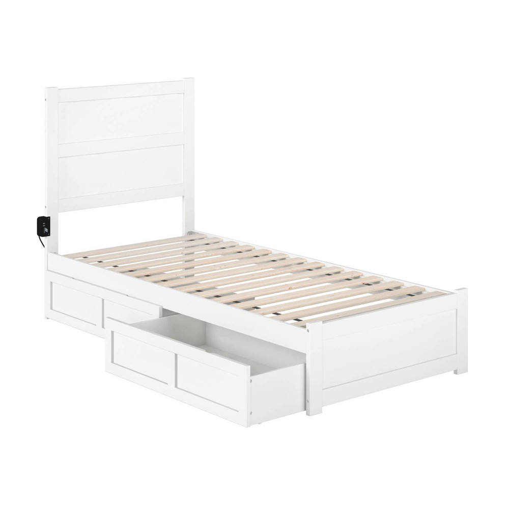 Photos - Bed Frame AFI Twin XL Noho Bed with Footboard and 2 Drawers White  