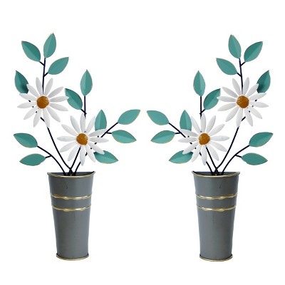 VIP Metal 15.75 in. Green Wall Pot with Flower Accent