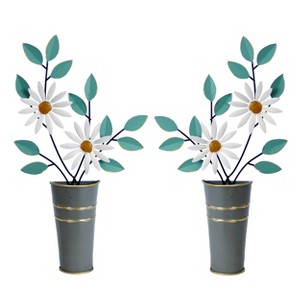 VIP Metal 15.75 in. Green Wall Pot with Flower Accent - 1 of 2