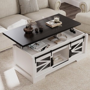 Coucheta Farmhouse Lift-Top Coffee Table with Hidden Storage, 150lb Capacity & Easy Assembly, Engineered Wood - 1 of 4