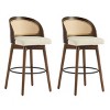 Set of 4 Modern Upholstered Kitchen Bar Stools,Rattan Back Bar Stools with Rubberwood Frame,Walnut Finish Counter Height Seating-Baofuwish - 3 of 4