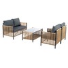 YOOCOZZ 4-Piece Outdoor PE Rattan Sofa Set with 2 Single Sofas, Loveseat Sofa and Glass Table - Black Brown - 4 of 4