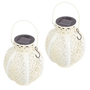 Set of 2 Solar Outdoor Lights - Hanging or Tabletop Rechargeable LED Lantern Set with 2 Shepherd Hooks for Outdoor Decor by Pure Garden (White) - 1 of 4