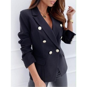 Womens Long Sleeve Blazer Open Front Double Breasted Blazer Jacket - 1 of 3