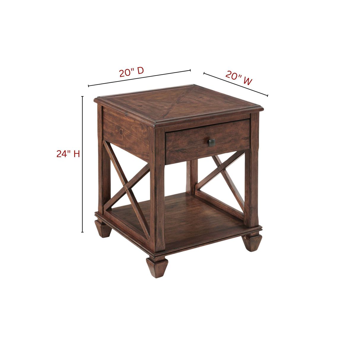 21" Bridgton Square Wood End Table with Drawer Cherry - Alaterre Furniture - thumbnail 3