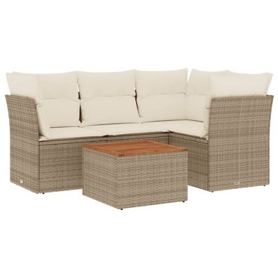vidaXL Patio Sofa Set with Cushions Outdoor Furniture 5 Piece Poly Rattan - Beige and Cream