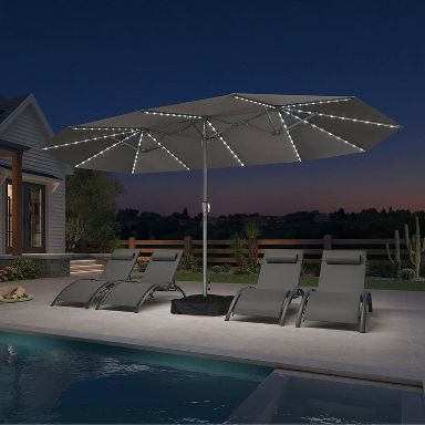 PURPLE LEAF 15ft Patio Market Umbrella and Base Double-Sided Rectangle  Outdoor Table Sun Umbrellas with Crank Light Grey : Target