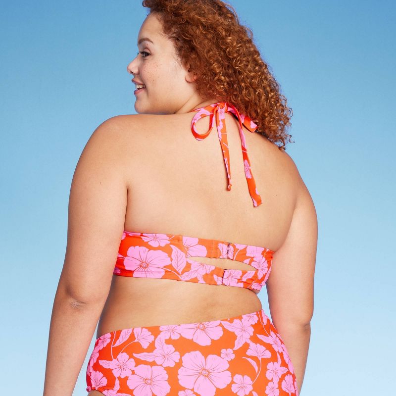 Women's Ring Front Halter Bandeau Bikini Top - Wild Fable™ Orange/Pink Tropical Print, 3 of 14