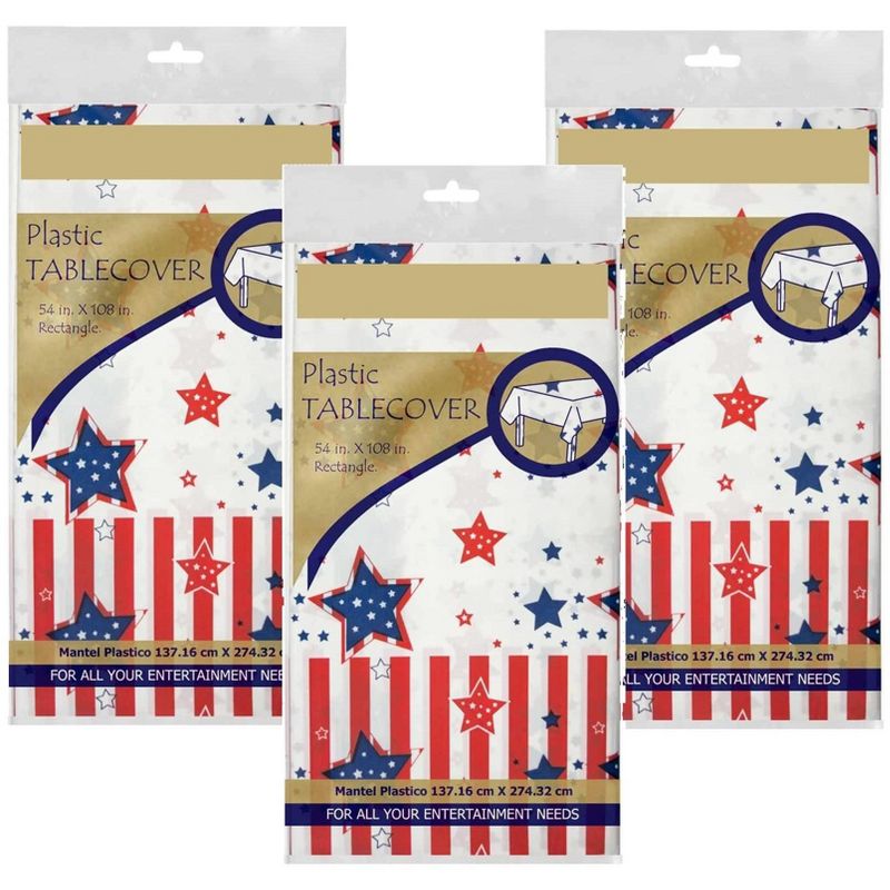 KOVOT 3 Count Tablecloths Patriotic Party Supplies Fourth of July Heavy Duty Disposable Plastic Table Cover -3 Pack 54" x 108", 1 of 5