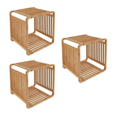 Evideco French Home Goods Smart Kube Bamboo Cube Storage, 13" Stackable Shelf Organizer