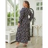 Women Plus Size V Neck Wrap Maxi Dress High Waist Ruffle Summer Casual Dress with Belt Long Sleeve,navy blue yellow flower - 2 of 4