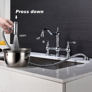 Two-Handle Bridge Style Kitchen Faucet with Detachable Side Sprayer - 1 of 4