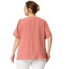 Women's Plus Size Ruched V Neck Short Sleeve Button Decor Dressy Office Blouses - Agnes Orinda - 4 of 4
