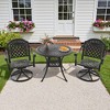 3-Piece Round Cast Aluminum Patio Set with Swivel Chairs,Red Cushions,and Umbrella Hole - 3 of 4