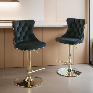 Modern Bar Stools Set of 2, Adjustable Swivel Counter Height Bar Stools with Back, Upholstered Bar Height Chairs with Golden Footrest - Leovsnove - 1 of 4