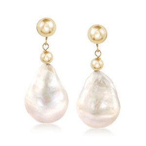 Ross-Simons 12-14mm Cultured Baroque Pearl Drop Earrings in 14kt Yellow Gold - 1 of 4