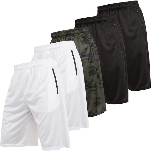 Ultra Performance Mens Athletic Running Shorts, Basketball Gym Workout  Shorts with Zippered Pockets | Black/Black/White/White/Green Camo Medium 5pk