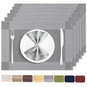 Aoibox Placemats Set of 6 Washable & Wipeable Silver Grey Vinyl Table Mats for Dining Kitchen Indoor Outdoor Heat Resistant Non Slip - 1 of 4