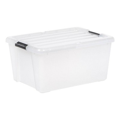 Clear Stackable Plastic Storage Bins with Latching Lids, 45 Qt, Set of 4