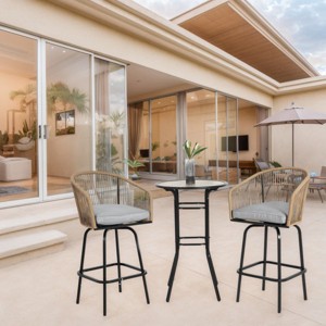 3Pcs Outdoor Bar Set, Patio Bar Table And Chairs Set, Bar Height Patio Set With 2 Swivel Bar Chairs And Round Bar Table-Cuddlewood - 1 of 4