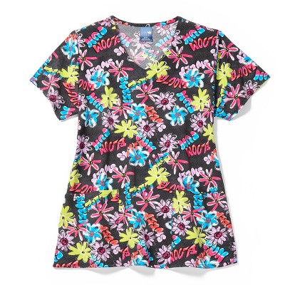 Zoe and Chloe Zoe+Chloe Performance V-Neck Print Scrub Top