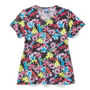 Zoe+Chloe Performance V-Neck Print Scrub Top, M. - 1 of 1