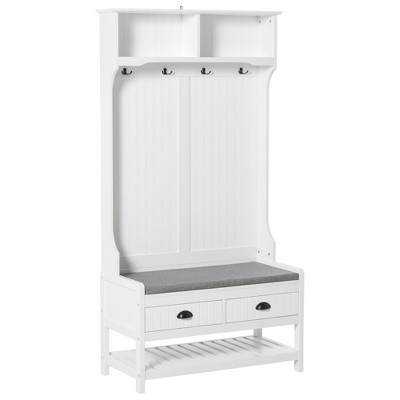 NicBex Hall Tree for Hallway,Modern Coat Racks with Hooks and Shoe Bench,Entryway Furniture for Hallway,Living Room,Bedroom,White