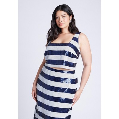 ELOQUII Women's Plus Size Sequin Striped Crop Top