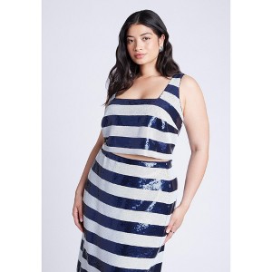 ELOQUII Women's Plus Size Sequin Striped Crop Top - 1 of 4