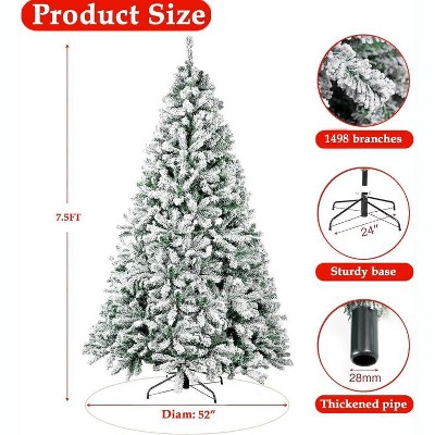 7.5 ft Snow Flocked White Spruce Christmas Tree with Lights