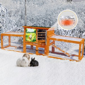 Insulated Large Rabbit Hutch Outdoor Indoor Bunny Cage, 2-Level Wooden Small Animal House with Insulation Liner, Gray - 1 of 4