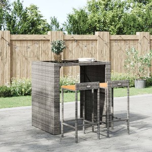 vidaXL Bar Stools 2 pcs Gray Poly Rattan and Solid Wood Acacia - 1 of 4