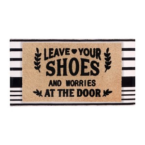 A1HC 100% Coir Welcome Mat with Black and White Striped Rug Combo Sets - 1 of 4